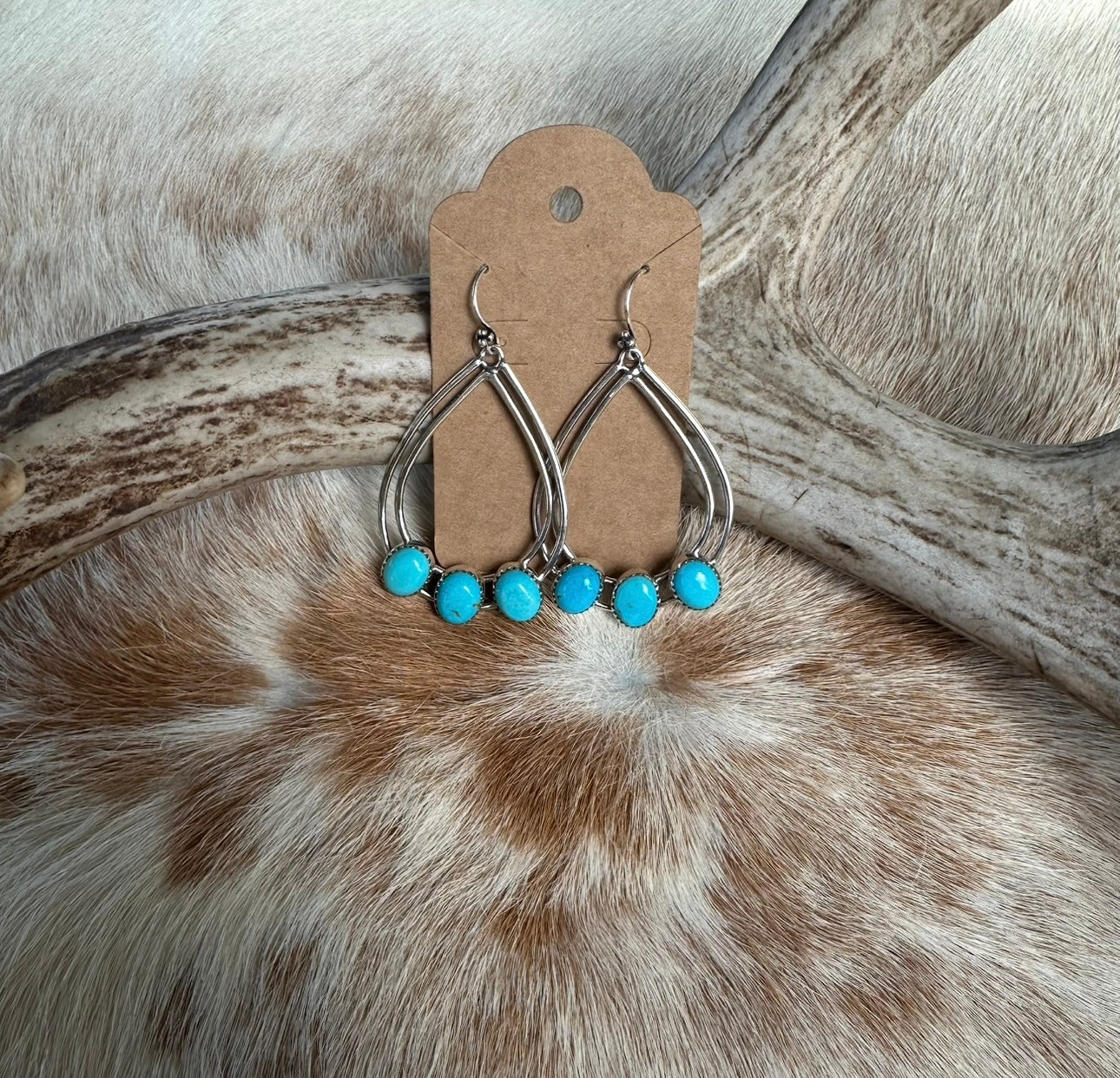 Three Stone Turquoise Hoops