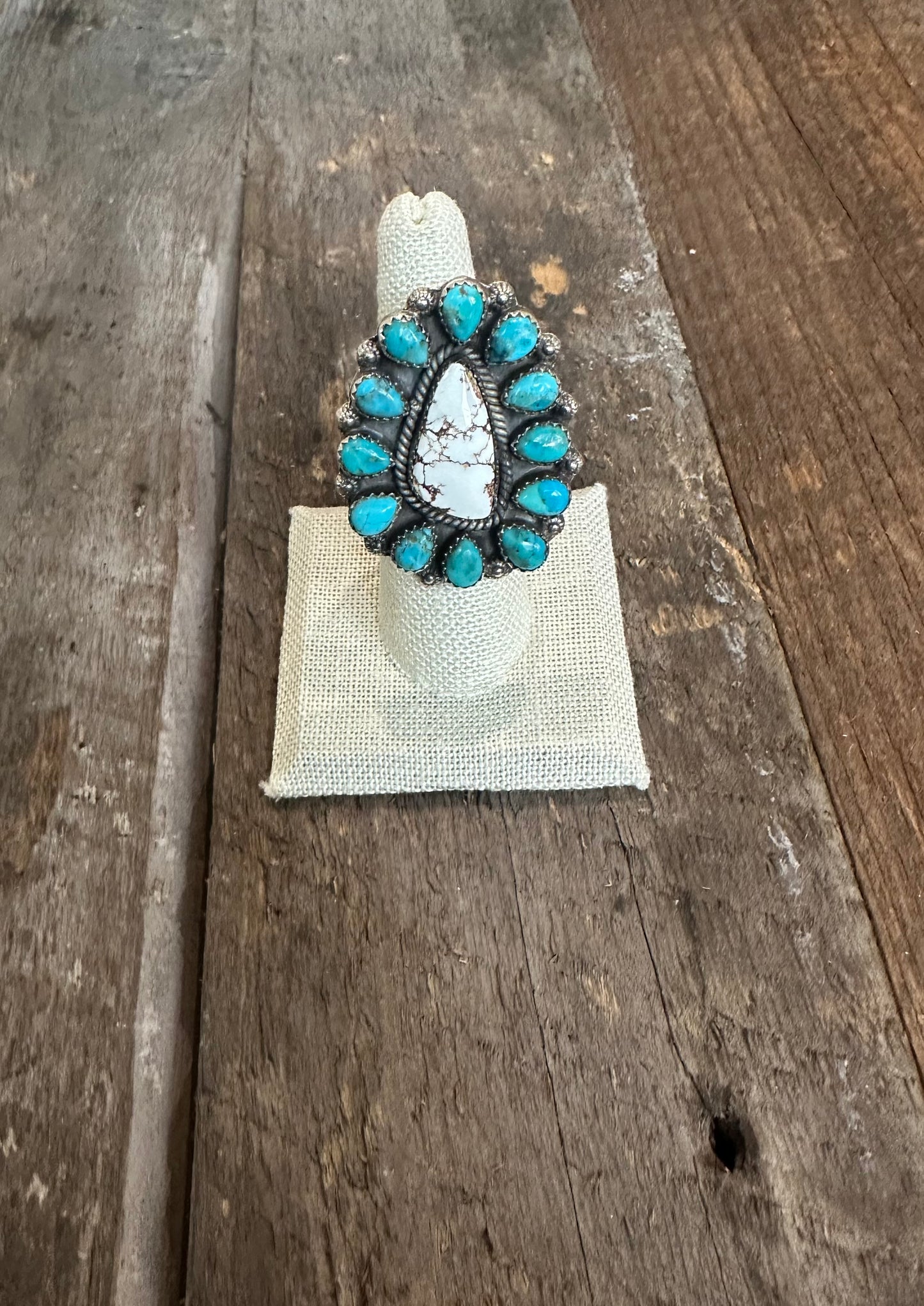 Adjustable Turquoise and White Buffalo RIng