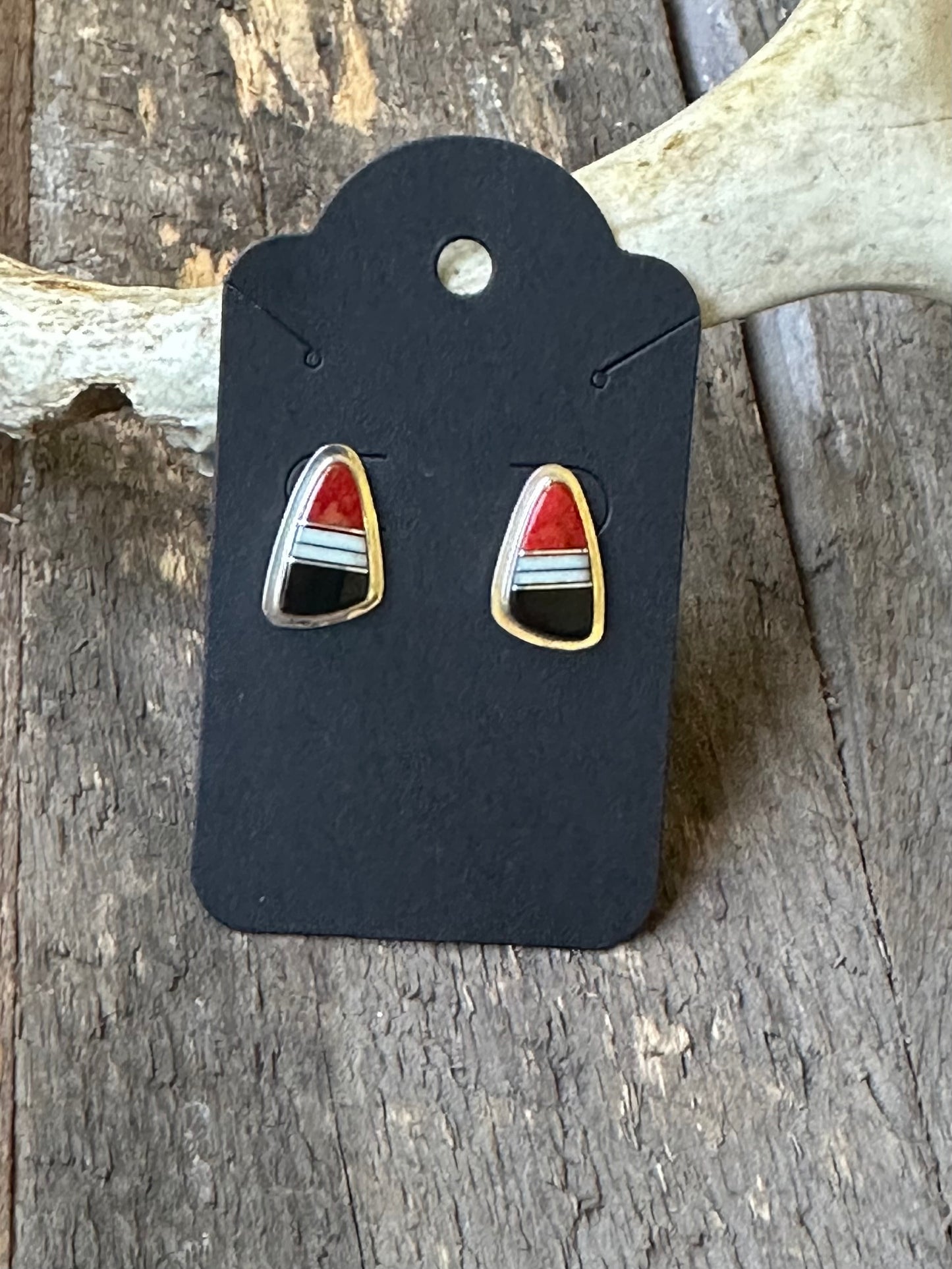 Tri Color Inlay Stud Earrings