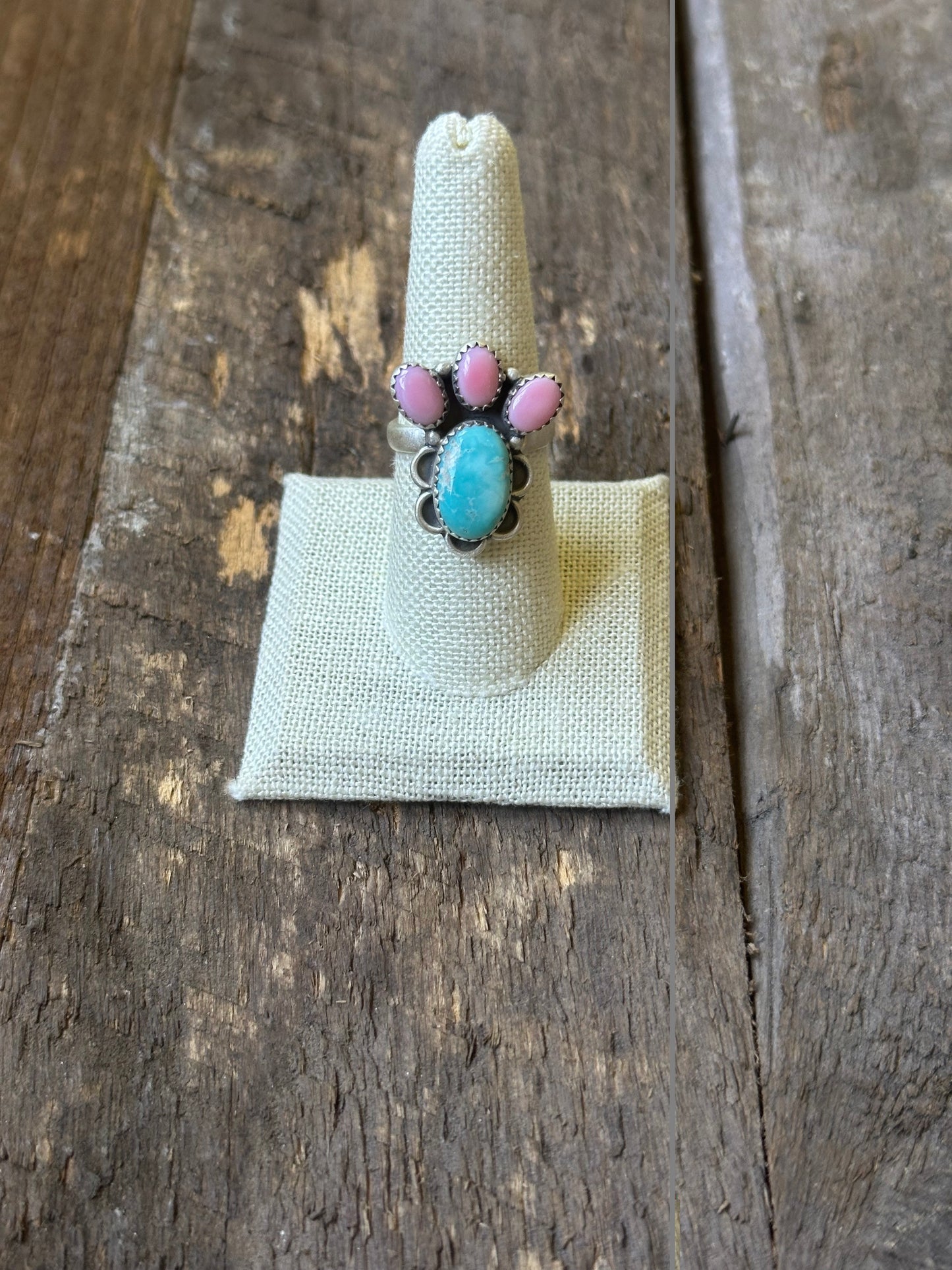 Pink Conch and White Water Adjustable Ring