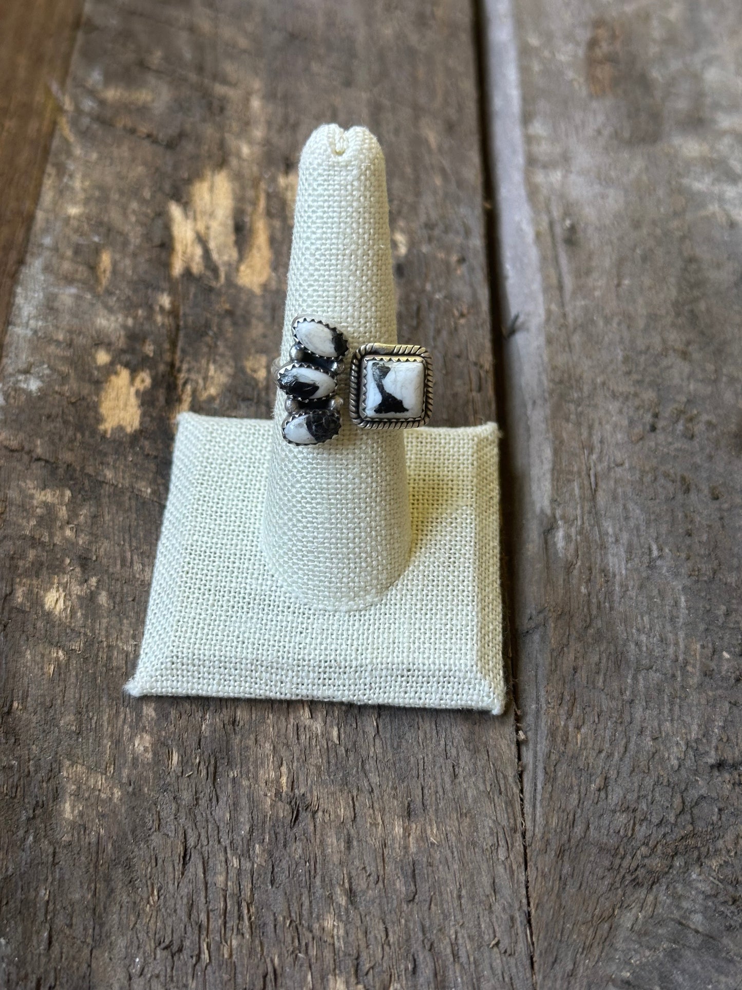 White Buffalo and Sterling Silver Adjustable Cluster Ring