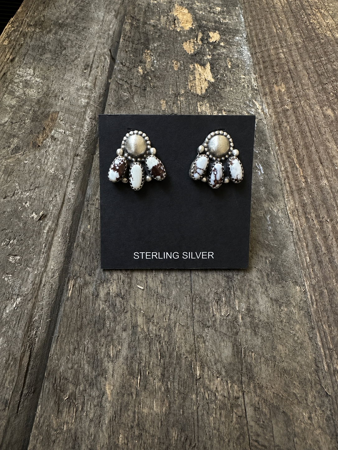 Wild Horse and Sterling Silver Cluster Studs
