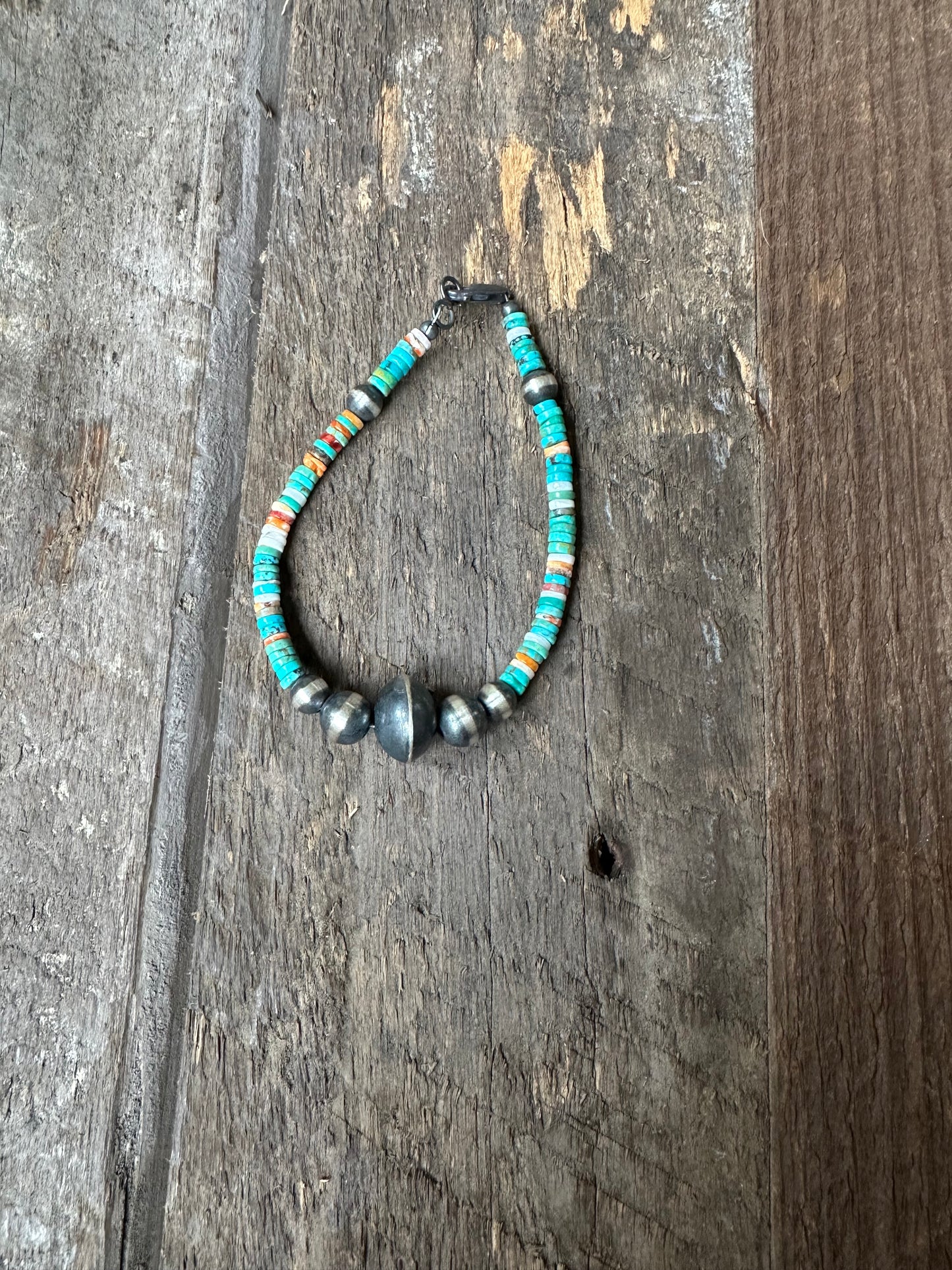 Turquoise and Sterling Silver Beaded Bracelet
