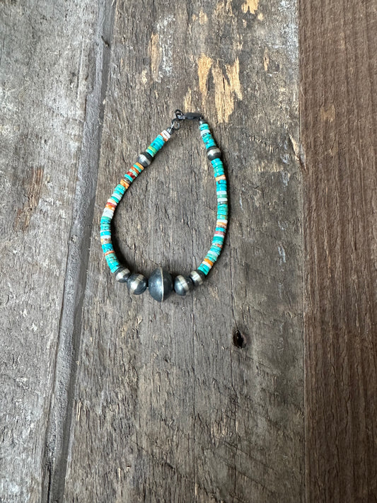 Turquoise and Sterling Silver Beaded Bracelet