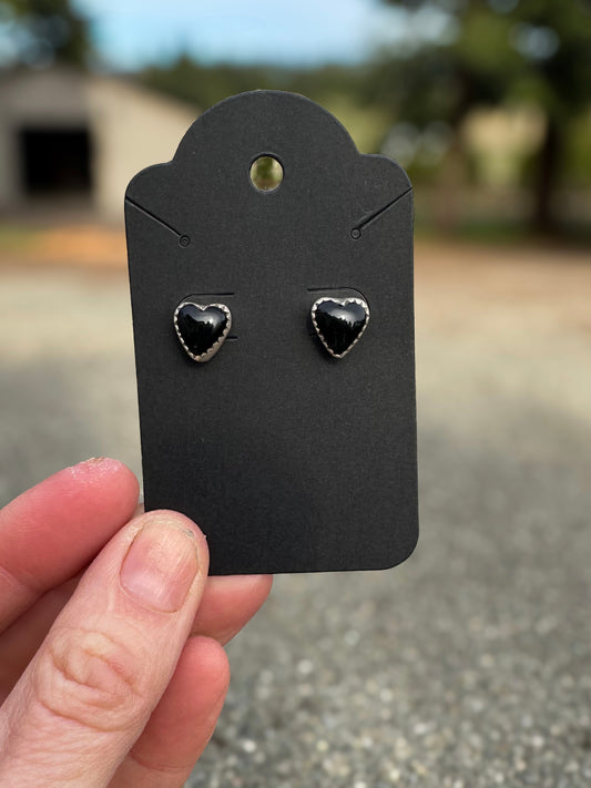 Black Onyx Heart Studs Earrings