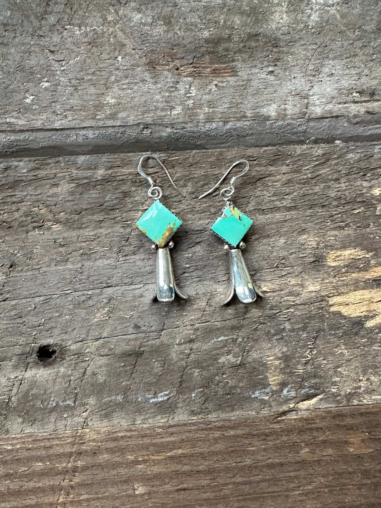 Turquoise and Sterling Blossom Dangle Earrings