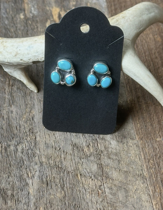 Turquoise and Sterling Cluster Earrings