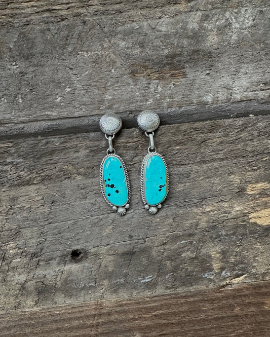 Turquoise and Sterling Silver Concho Drop Studs