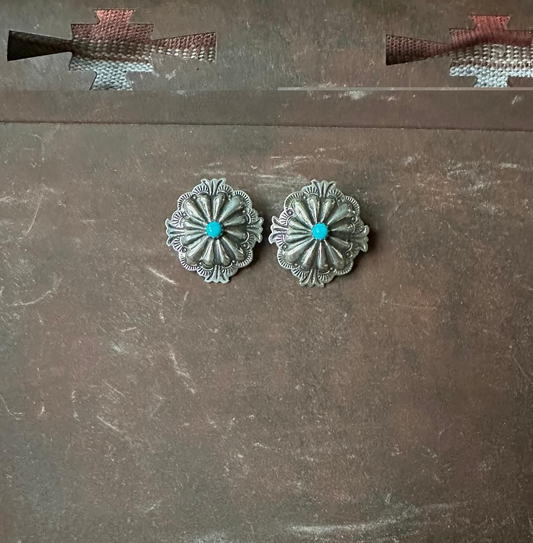 Silver and Turquoise Concho Stud Earrings