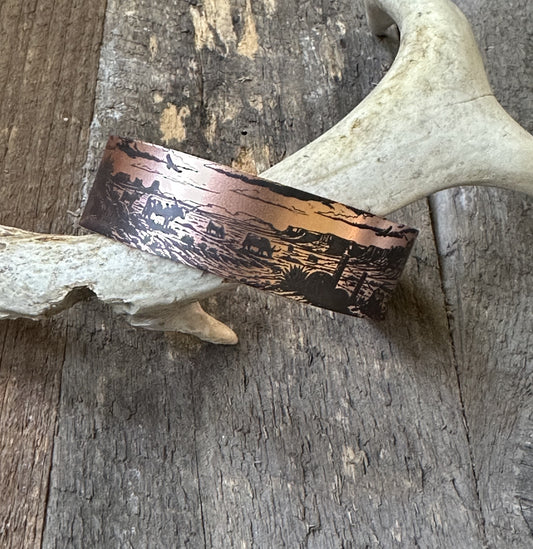 Longhorn Engraved Copper Cuff