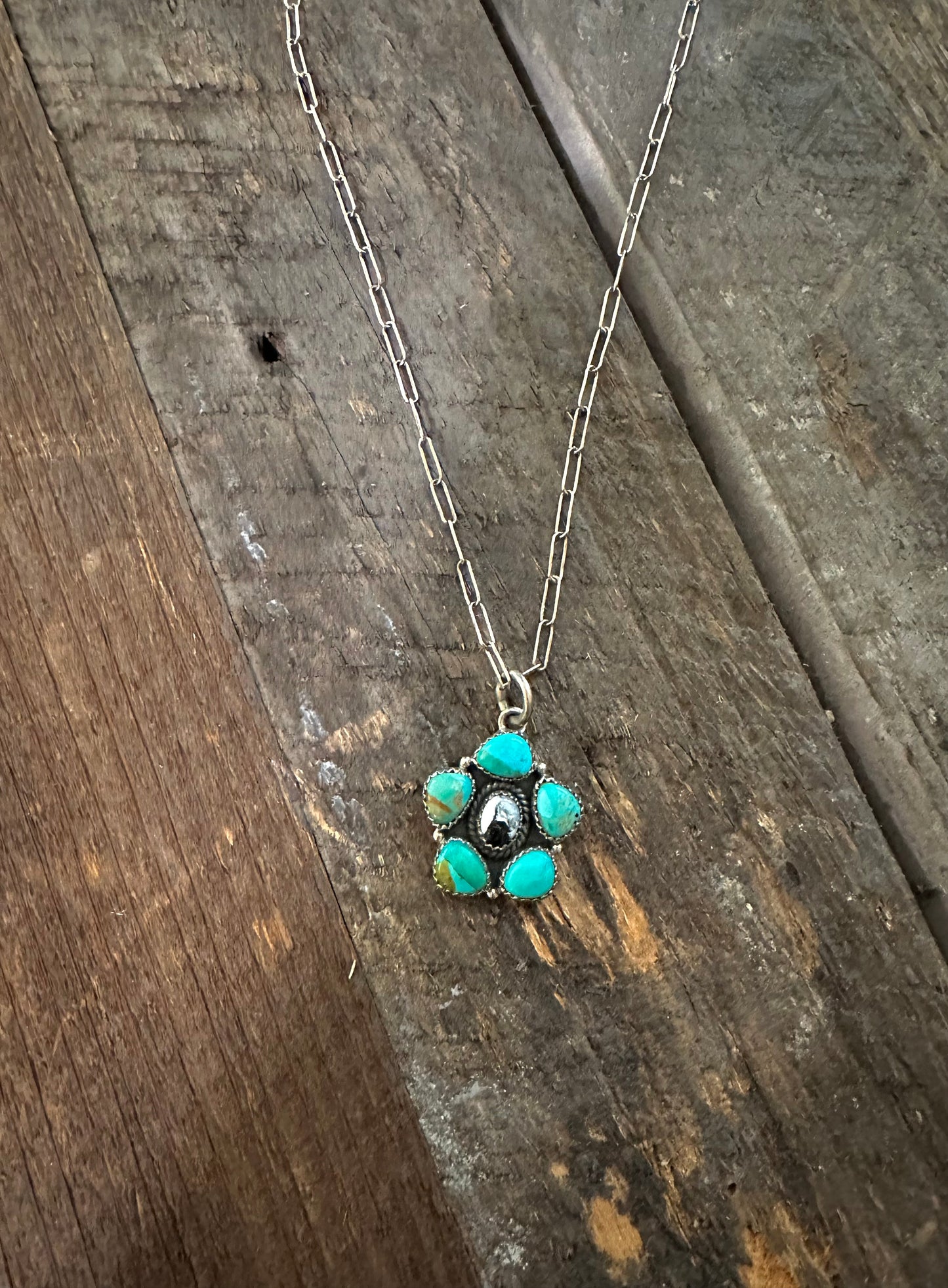 White Buffalo and Turquoise Flower Necklace