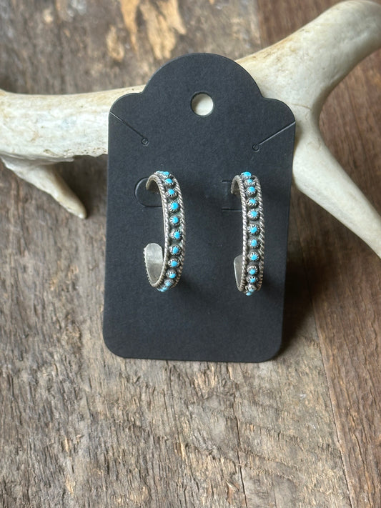 Turquoise and Sterling Silver Hoops