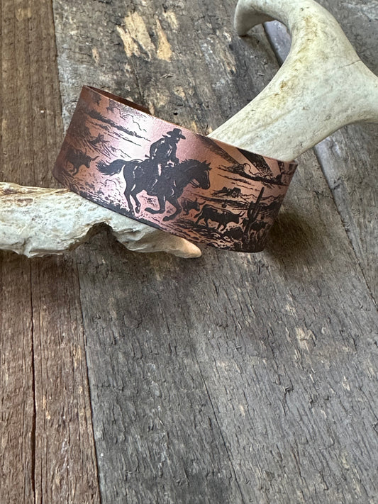 Horse Scene Copper Cuff