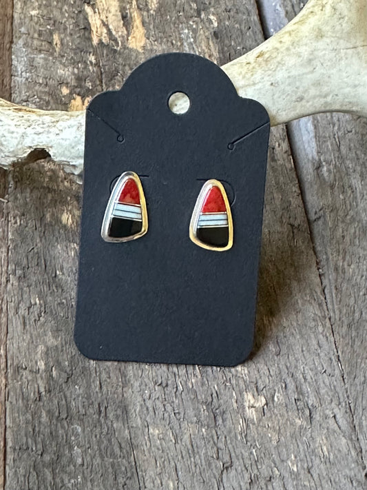 Tri Color Inlay Stud Earrings