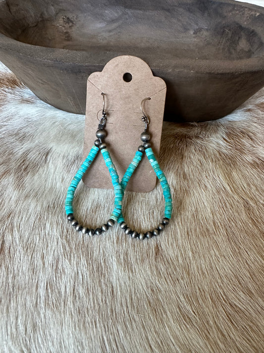 Navajo Pearl and Turquoise Hoops