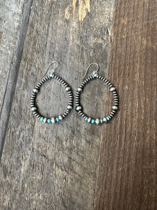 Sterling and Turquoise Navajo Hoops