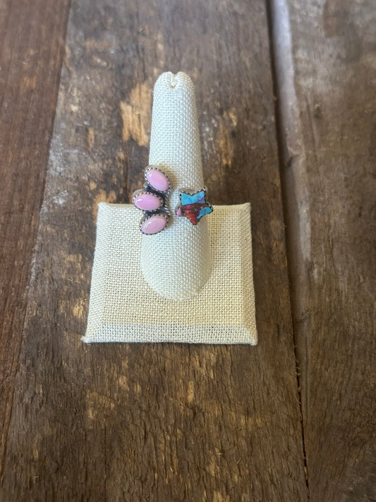 Pink Conch and Pink Dahlia Adjustable Ring