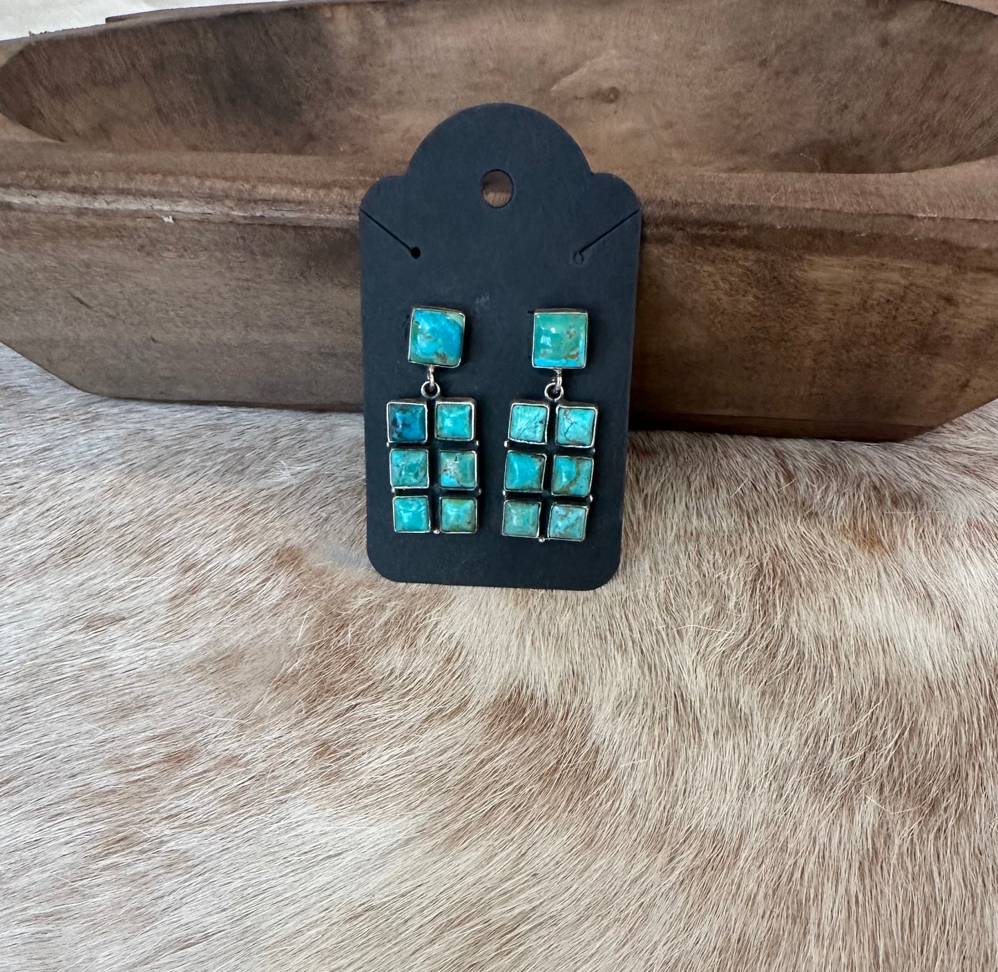 Square Dangle Turquoise Earrings
