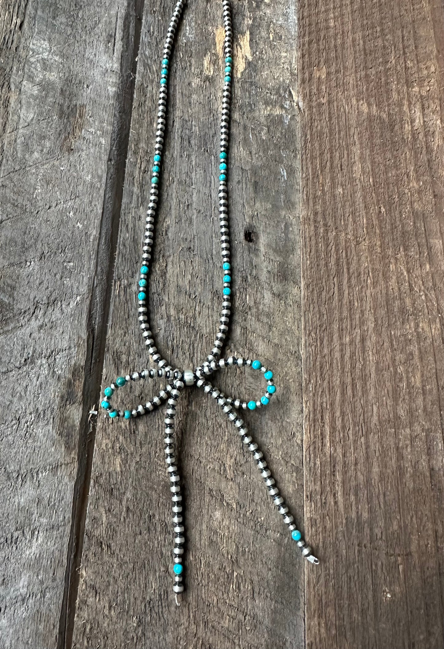 Turquoise and Sterling Silver Bow Necklace