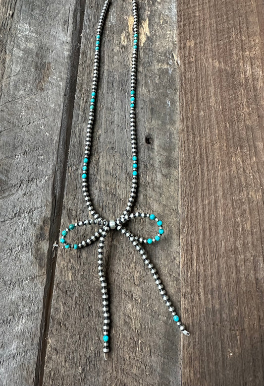 Turquoise and Sterling Silver Bow Necklace