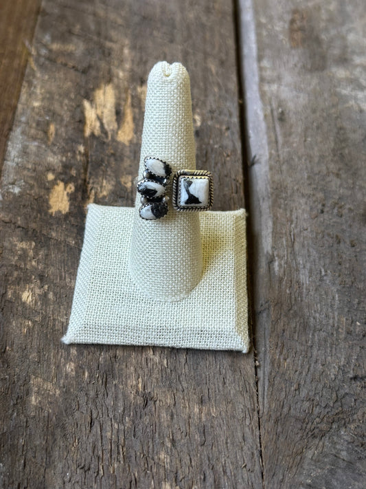 White Buffalo and Sterling Silver Adjustable Cluster Ring